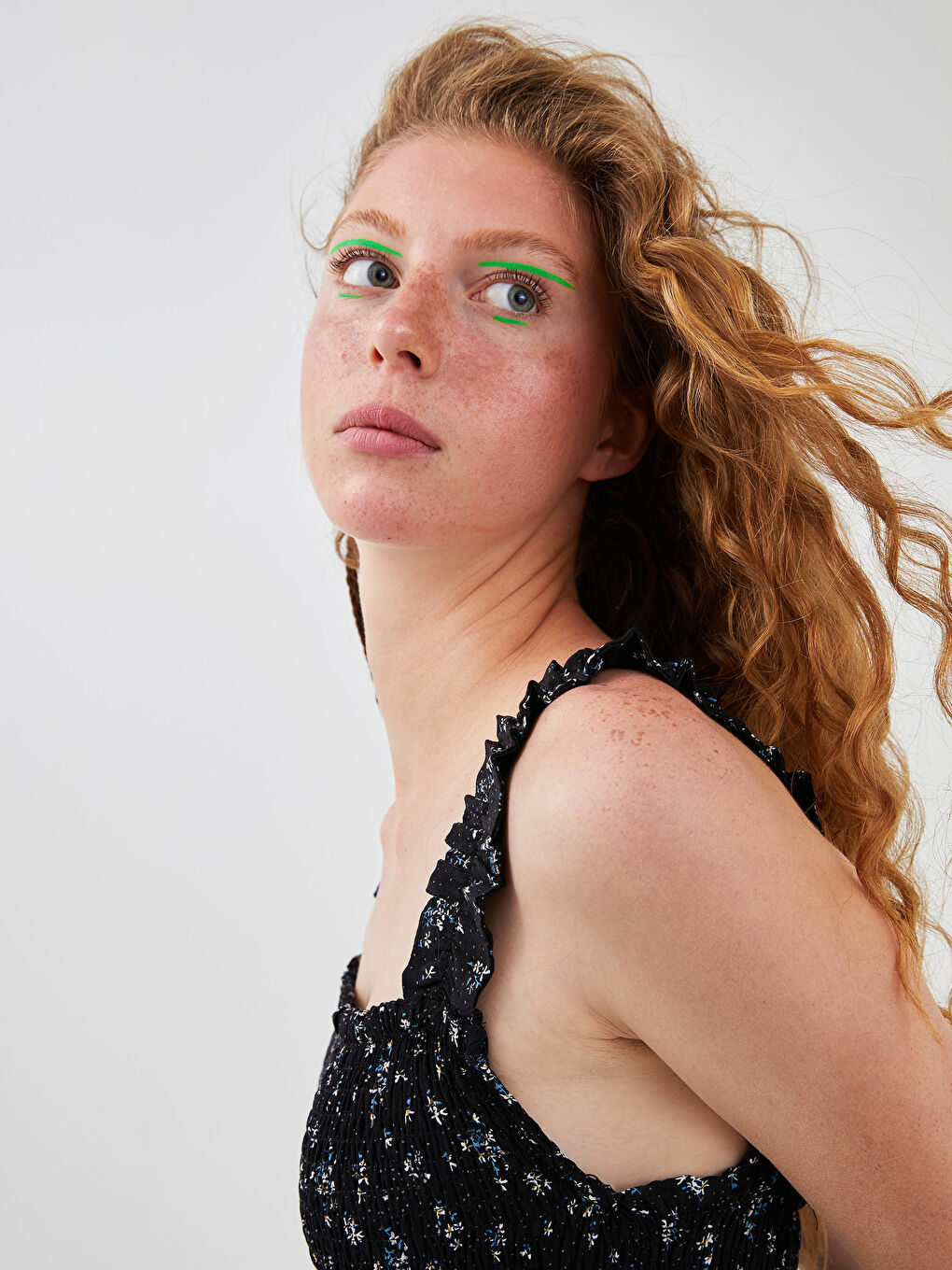 Square Neck Strapped Ruffle Detailed Viscose Women Jumpsuit-4