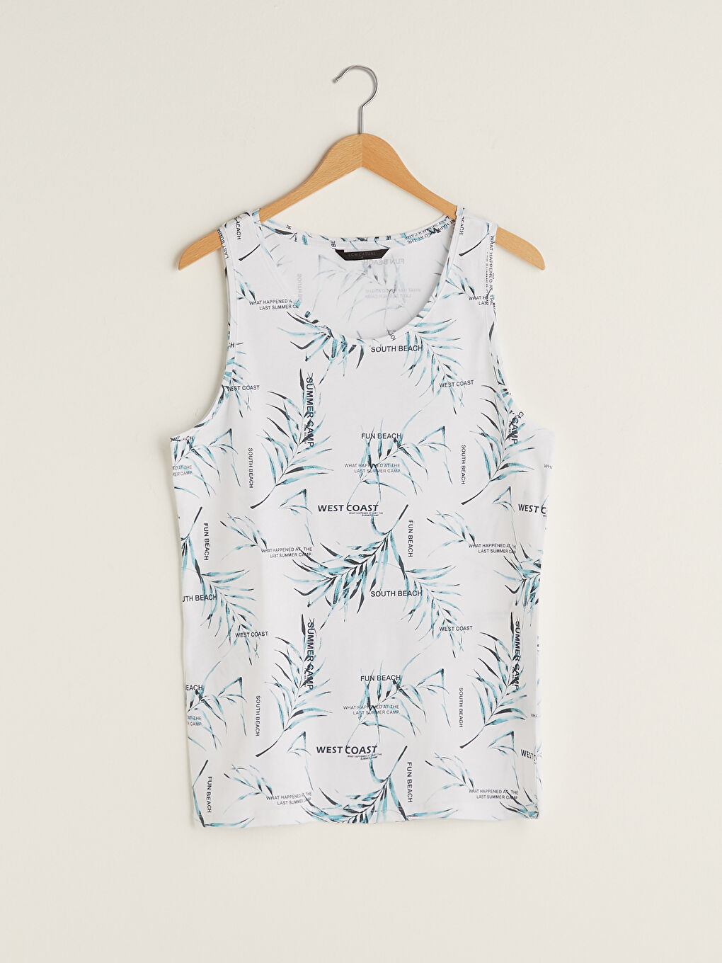 Beyaz Bisiklet Yaka Baskılı Pamuklu Erkek Kolsuz Tişört-4