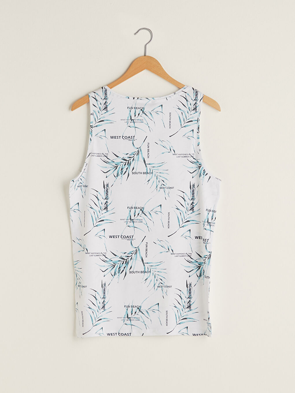 Beyaz Bisiklet Yaka Baskılı Pamuklu Erkek Kolsuz Tişört-5