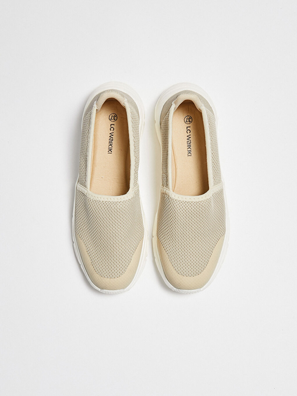 Bej File Detaylı Kalın Taban Kadın Aktif Spor Ayakkabı-2