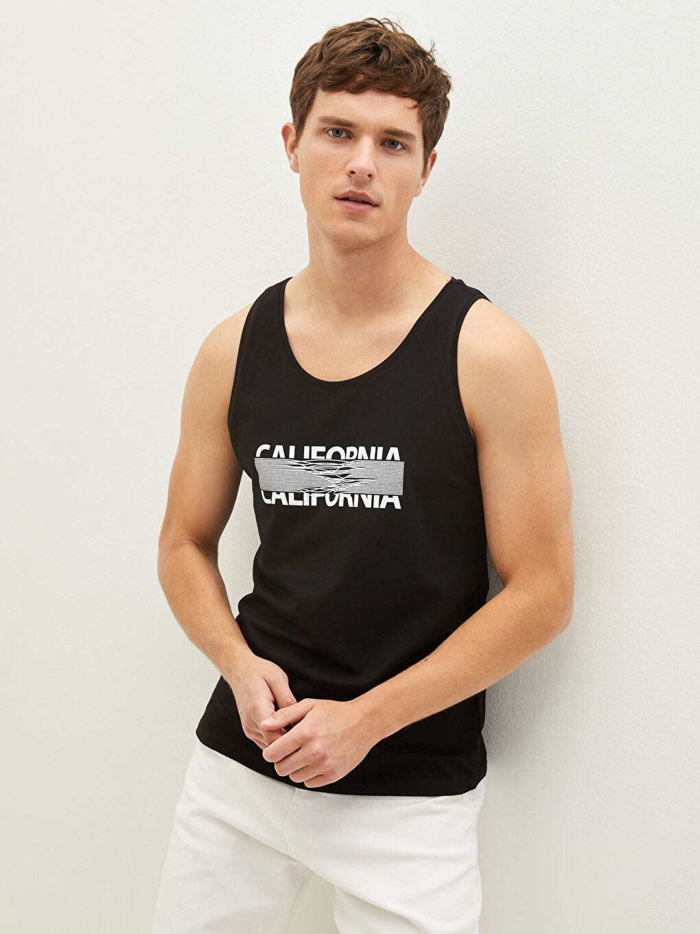 Crew Neck Printed Cotton Men's Sleeveless T-Shirt-1