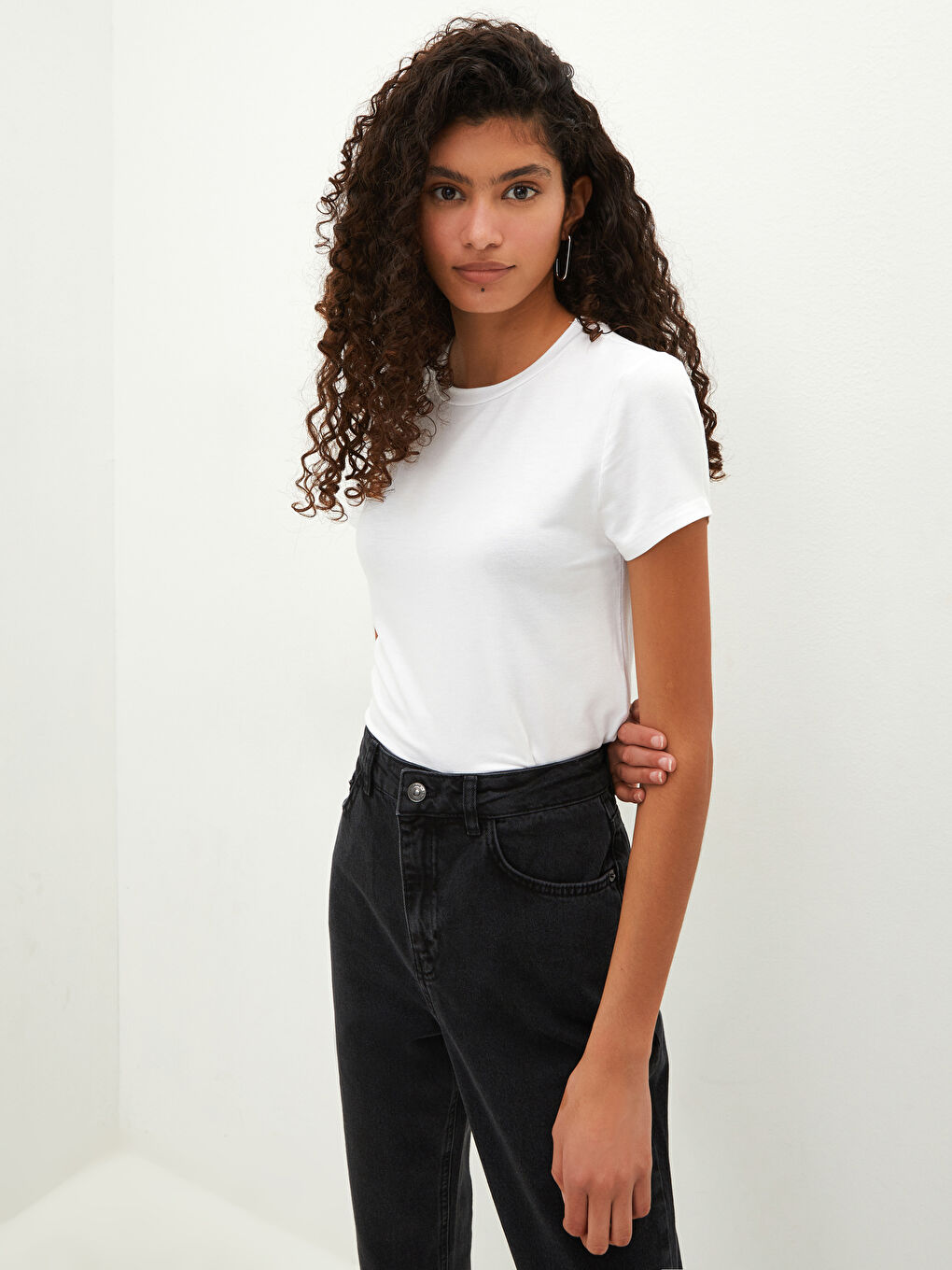 Bluse Für Damen Aus Jersey Mit Schlichtem Design Und Rundhalsausschnitt-1