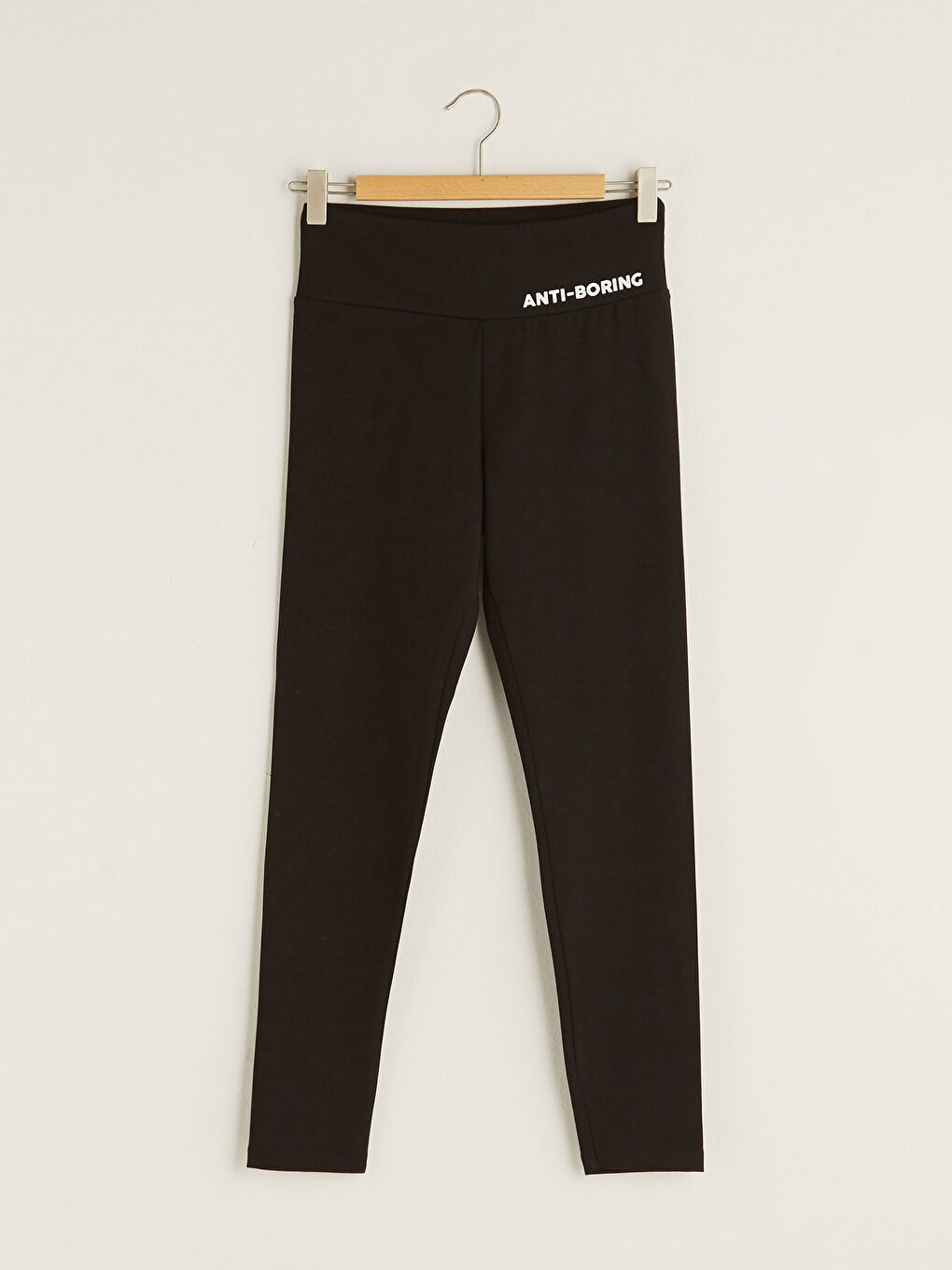 Siyah Beli Lastikli Slogan Baskılı Kadın Tayt-5