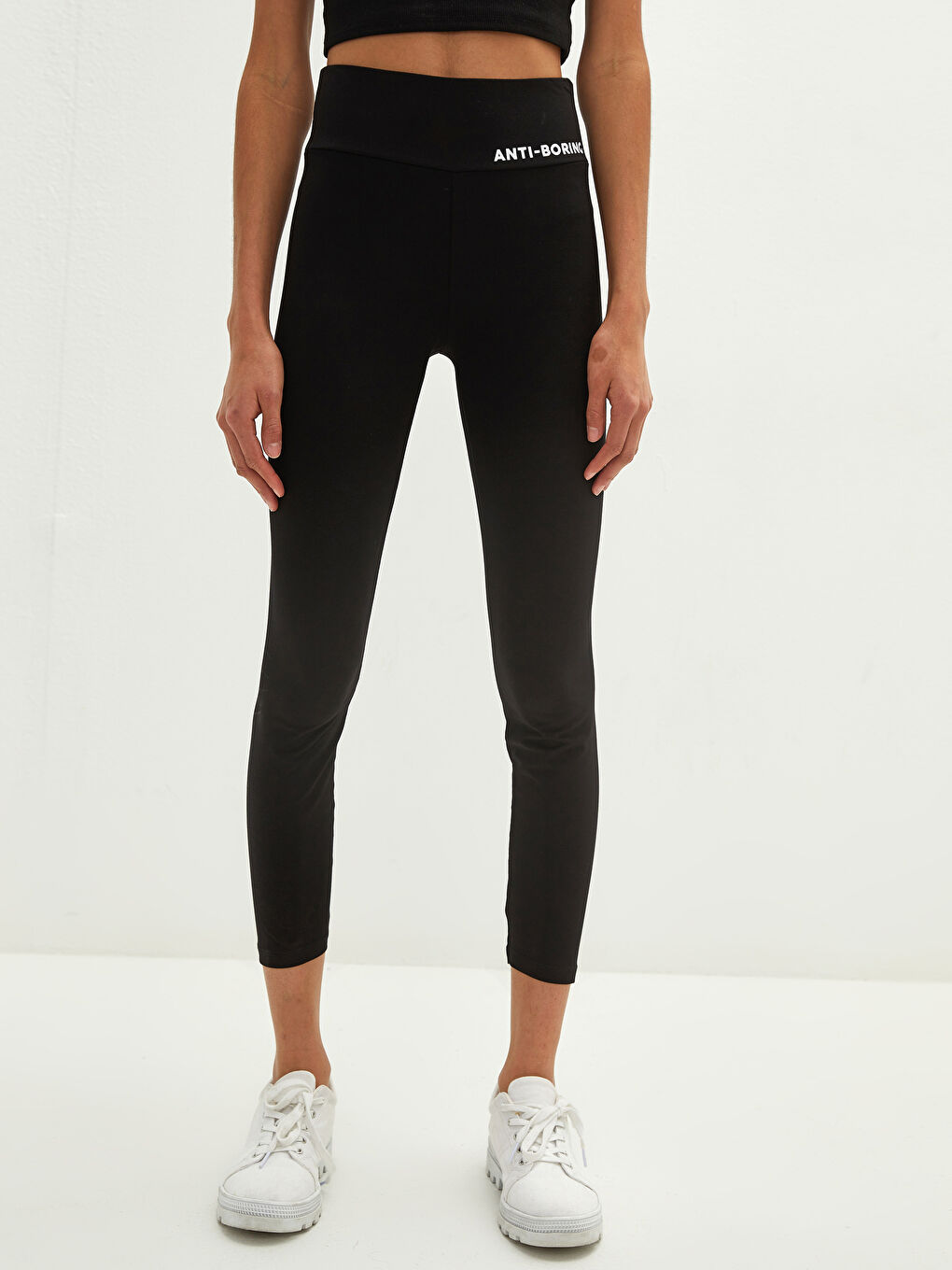 Siyah Beli Lastikli Slogan Baskılı Kadın Tayt-3