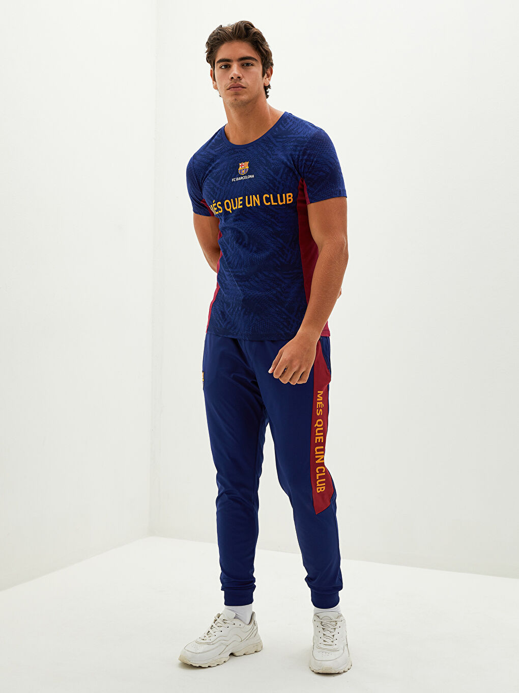 Tricou sport pentru fani Barcelona, guler rotund, mânecă scurtă, imprimat, din bumbac pieptănat, pentru bărbați-2
