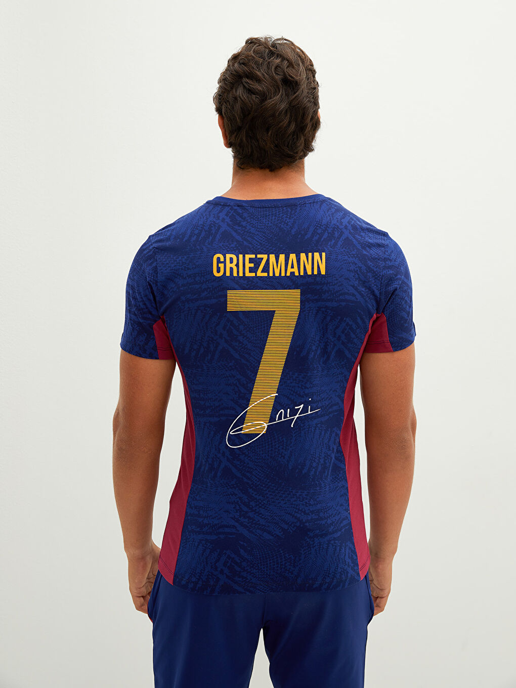 Tricou sport pentru fani Barcelona, guler rotund, mânecă scurtă, imprimat, din bumbac pieptănat, pentru bărbați-3