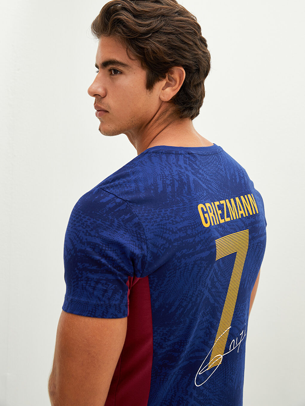 Tricou sport pentru fani Barcelona, guler rotund, mânecă scurtă, imprimat, din bumbac pieptănat, pentru bărbați-4