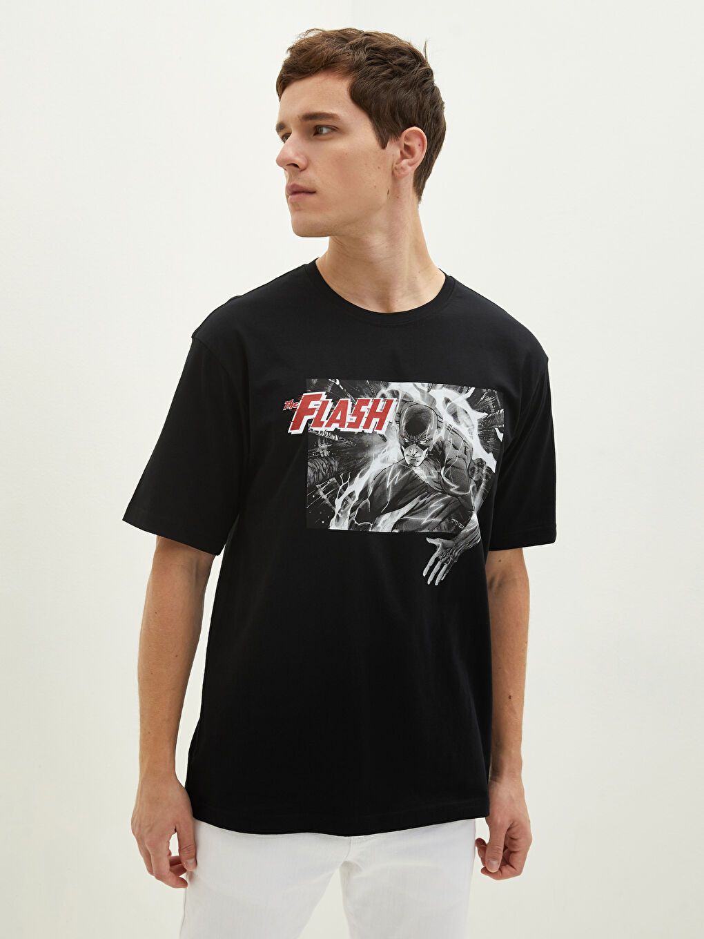 Siyah Bisiklet Yaka Kısa Kollu Baskılı Penye Erkek Tişört-4