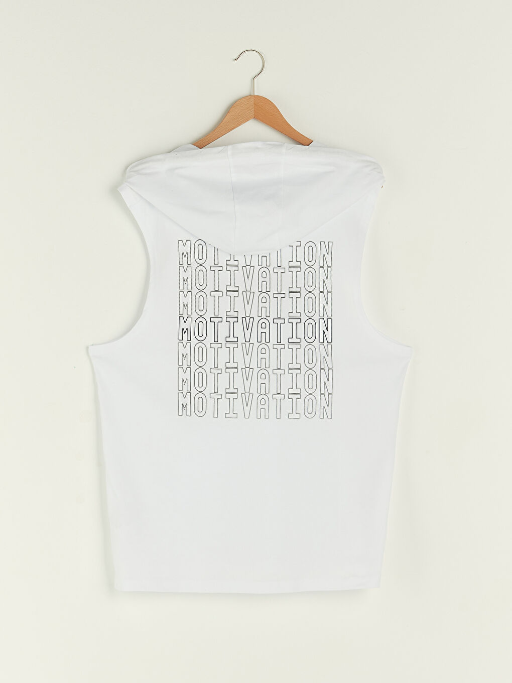 Beyaz Kapüşonlu Baskılı Erkek Aktif Spor Tişört-8