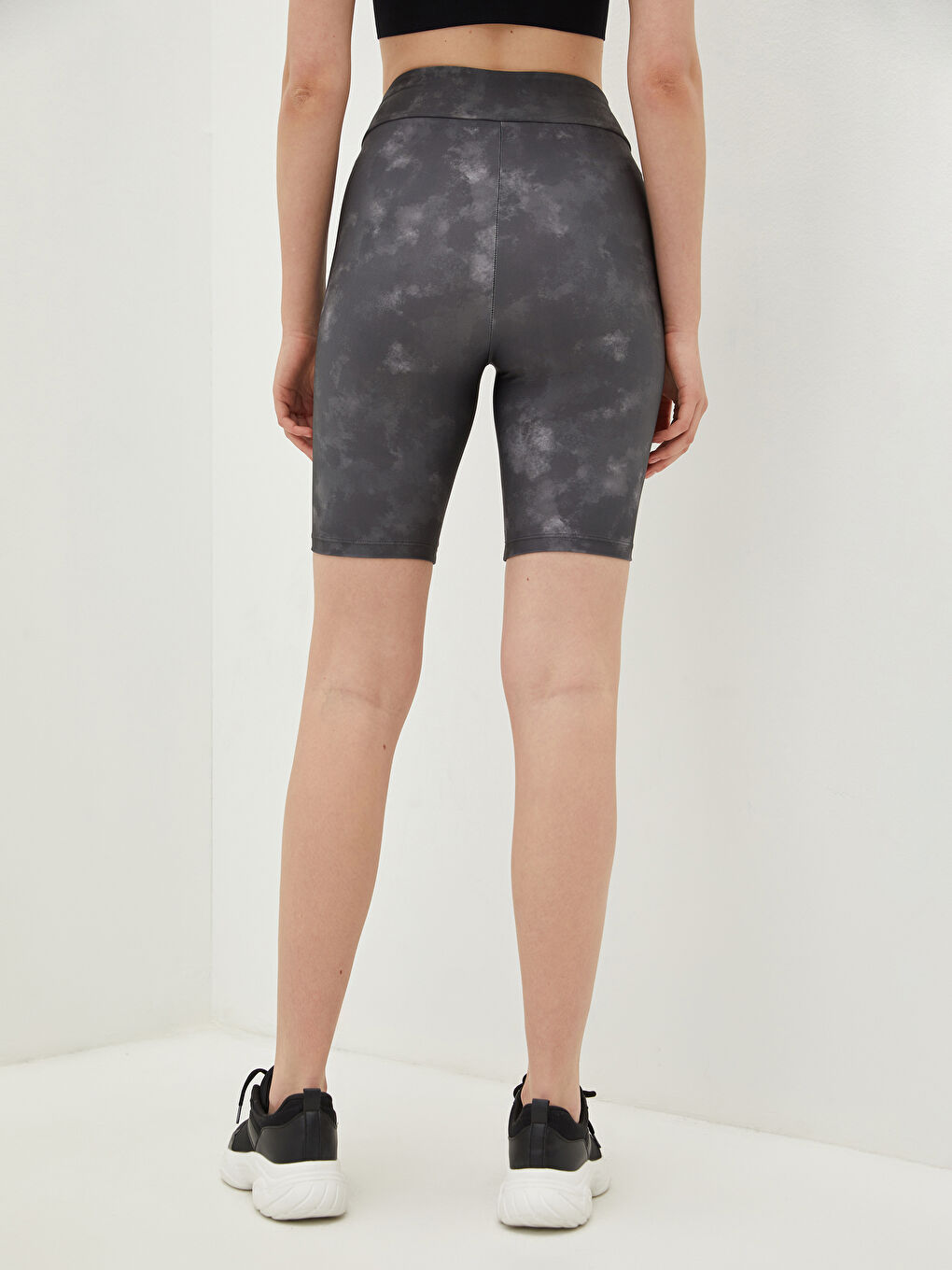 Antrasit Beli Lastikli Desenli Kadın Spor Biker Tayt-4