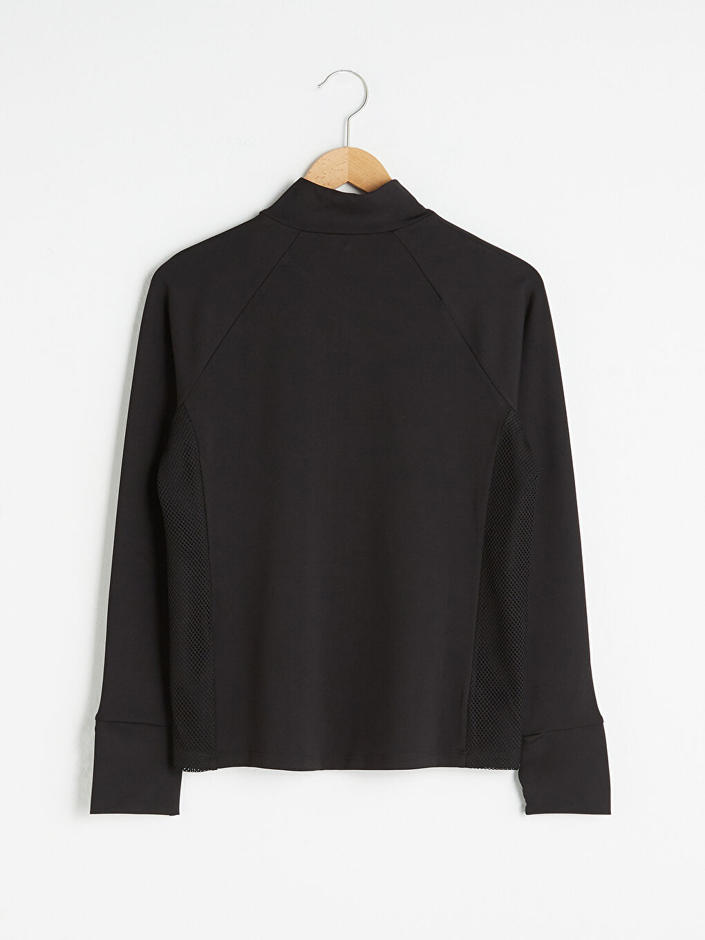 Siyah Dik Yaka File Detaylı Uzun Kollu Kadın Spor Spor Hırka-11