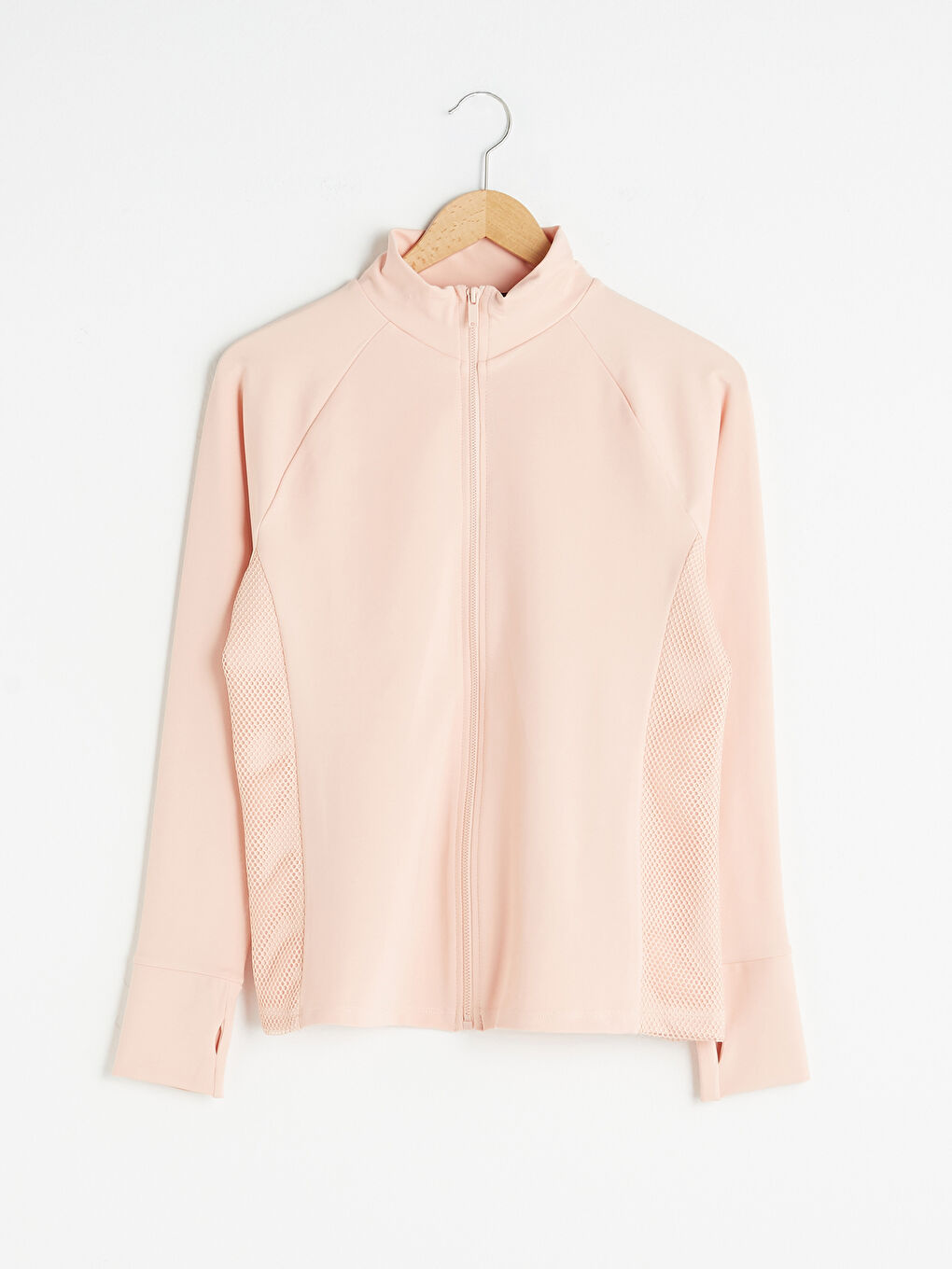 Кардиган для спорту з довгим рукавом, коміром-воронкою та сітчастими деталями для жінок-10