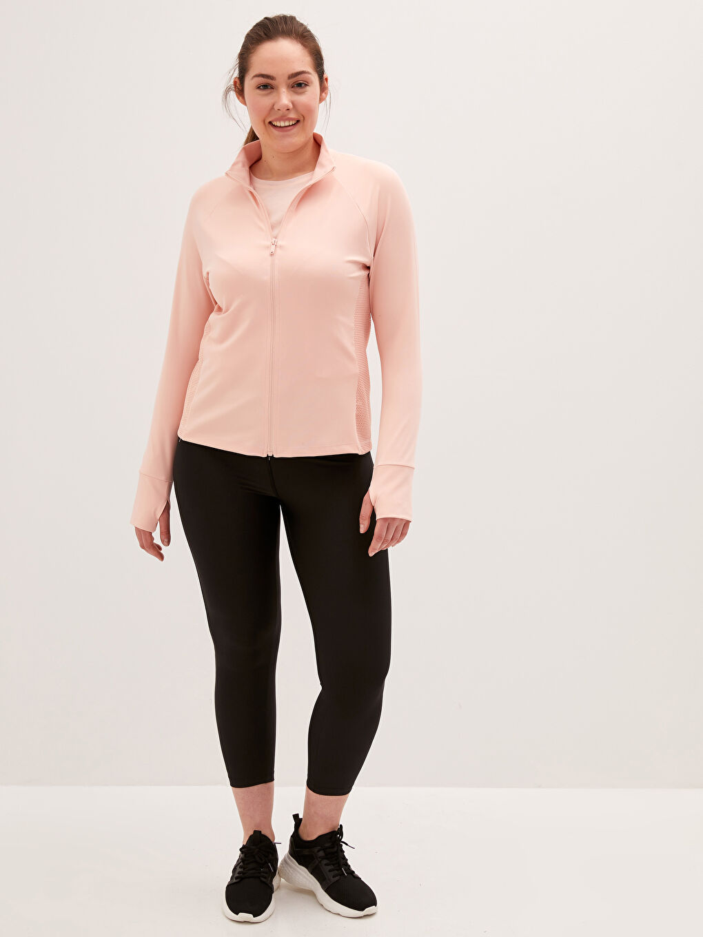 Кардиган для спорту з довгим рукавом, коміром-воронкою та сітчастими деталями для жінок-5