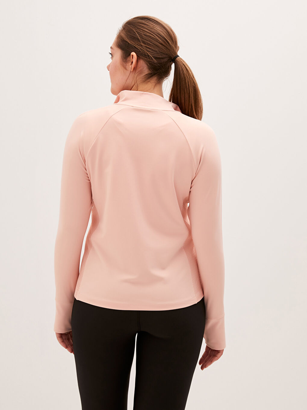 Кардиган для спорту з довгим рукавом, коміром-воронкою та сітчастими деталями для жінок-8