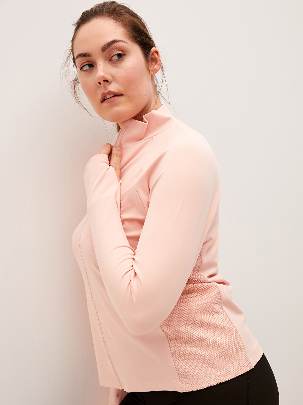 Кардиган для спорту з довгим рукавом, коміром-воронкою та сітчастими деталями для жінок-6