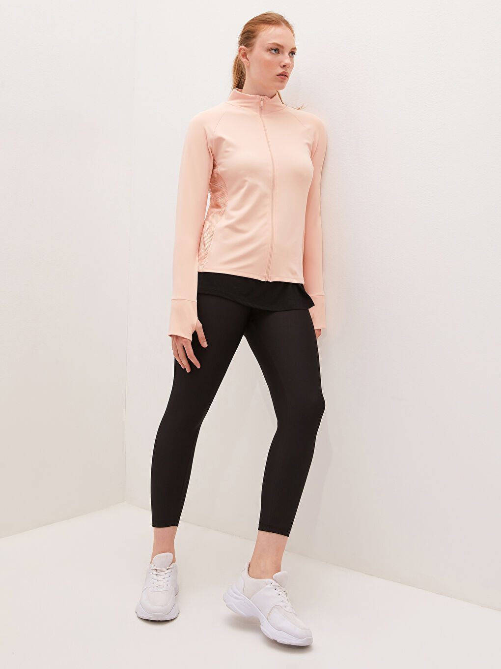 Кардиган для спорту з довгим рукавом, коміром-воронкою та сітчастими деталями для жінок-3