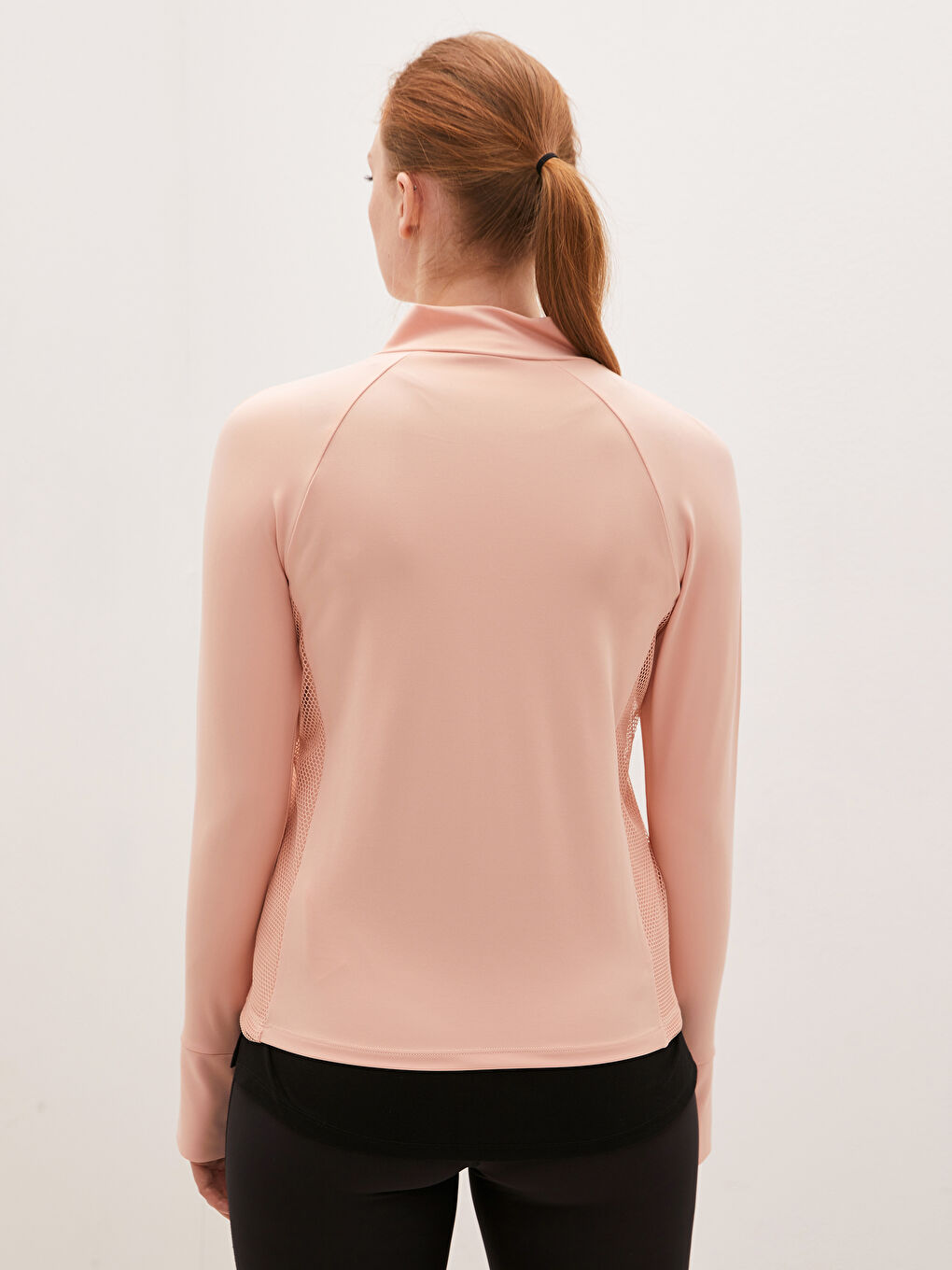 Кардиган для спорту з довгим рукавом, коміром-воронкою та сітчастими деталями для жінок-4