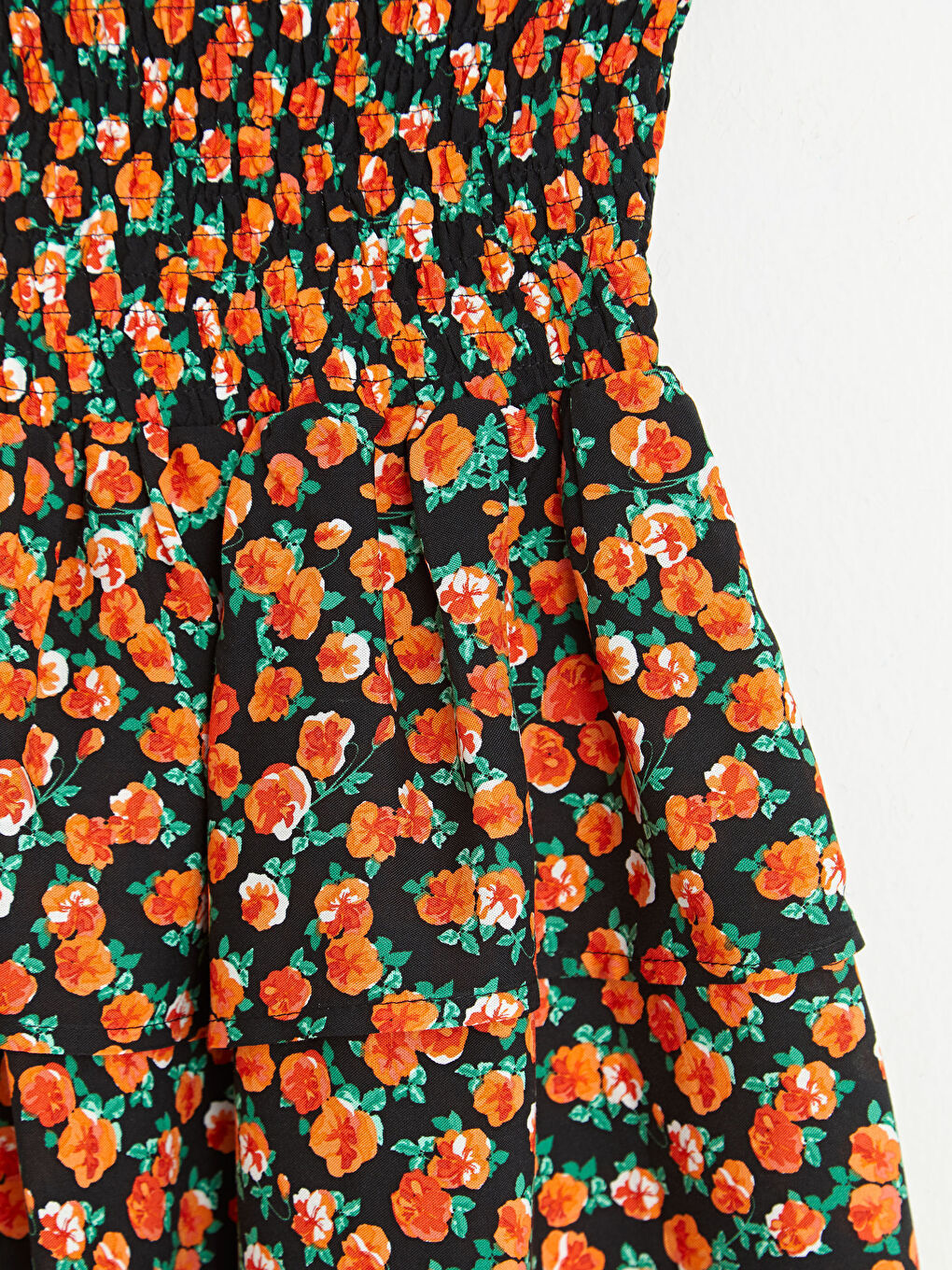 Siyah Beli Lastikli Çiçek Baskılı Viskon Pileli Kadın Etek-6