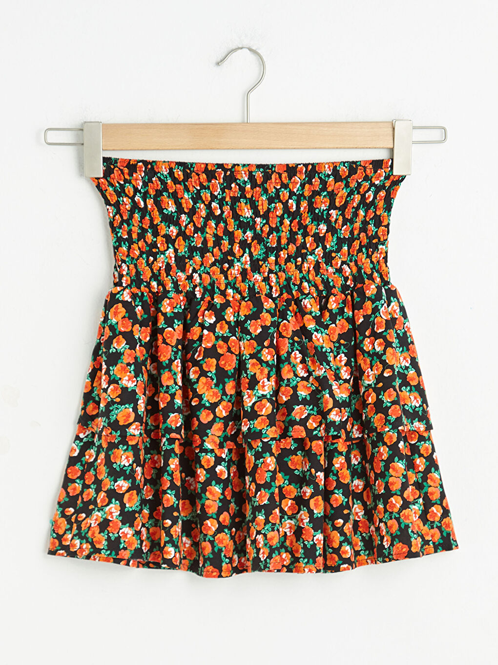 Siyah Beli Lastikli Çiçek Baskılı Viskon Pileli Kadın Etek-7