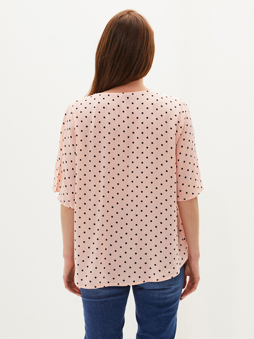 Chemise Femme Encolure en V à Pois Manches Courtes en Viscose-5