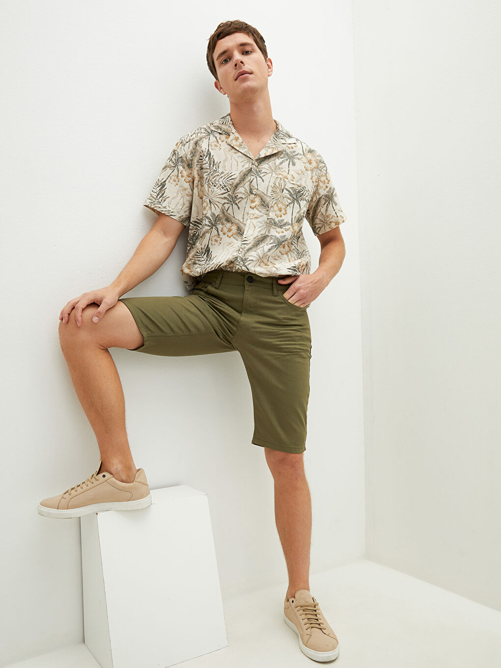 XSIDE Yeşil Slim Fit Erkek Bermuda Şort