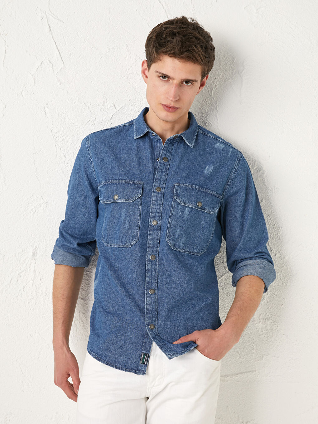 Relaxed Fit Long Sleeve Men's Denim Shirt-1