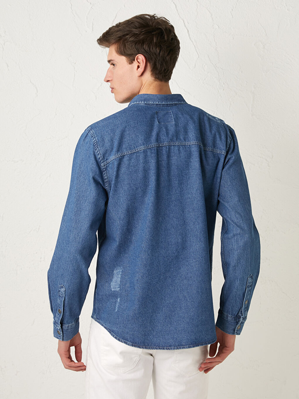 Relaxed Fit Long Sleeve Men's Denim Shirt-4
