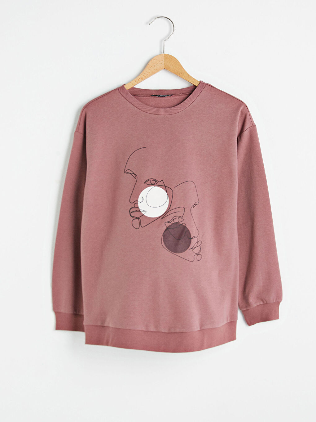 Pembe Bisiklet Yaka Baskılı Uzun Kollu Hamile Sweatshirt-4