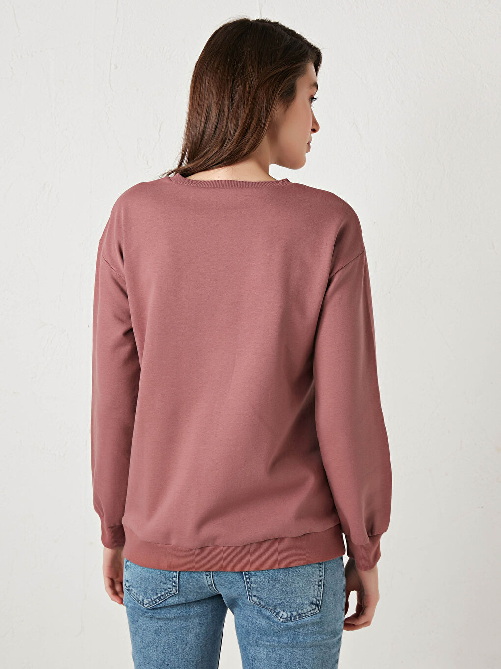 Pembe Bisiklet Yaka Baskılı Uzun Kollu Hamile Sweatshirt-3