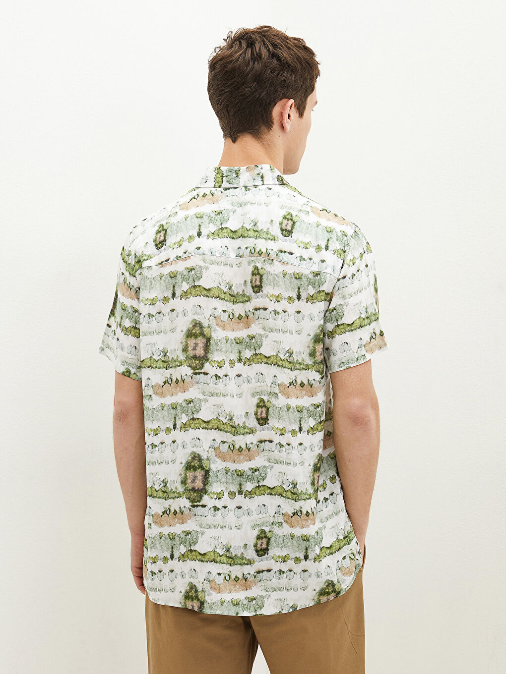 Yeşil Regular Fit Kısa Kollu Desenli Erkek Gömlek-4