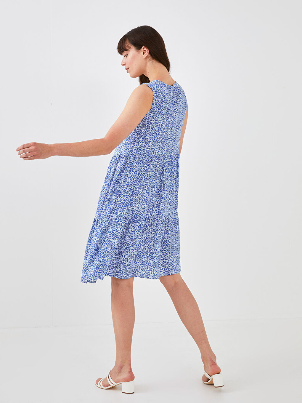 Robe Femme Sans Manches à Motifs en Viscose avec Encolure en V-3