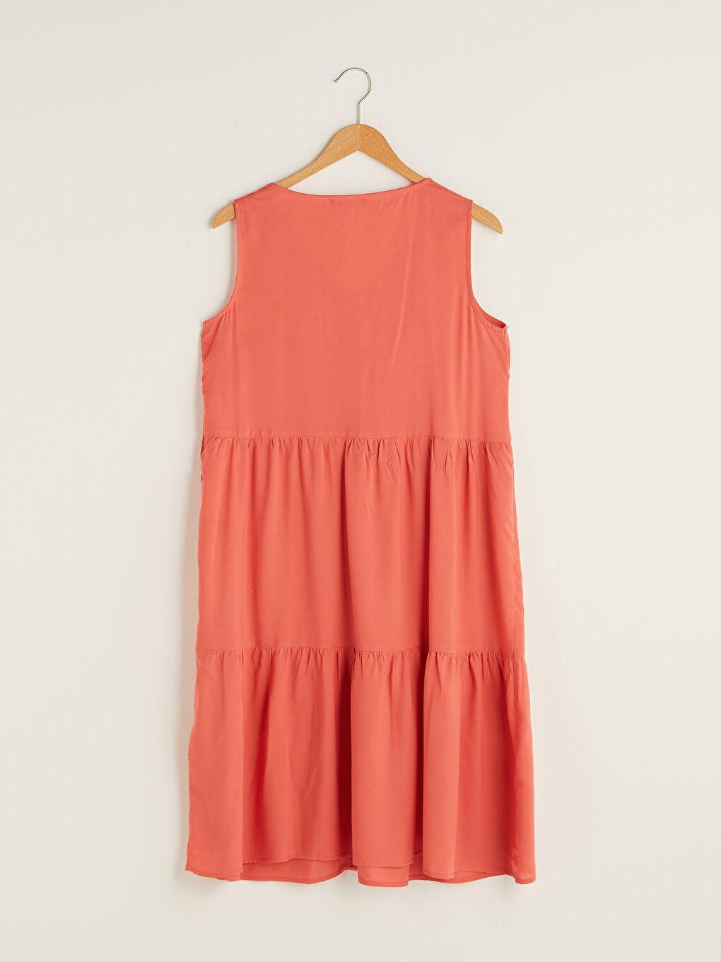 Kırmızı V Yaka Düğme Kapamalı Kolsuz Viskon Kadın Elbise-8