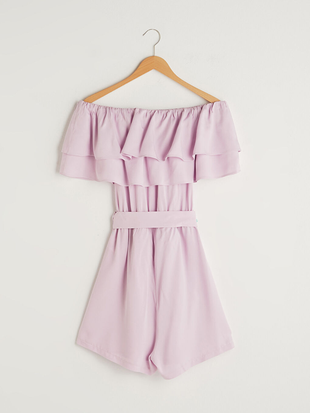 Ολόσωμη Φόρμα Γυναικεία Βισκόζη με Λαιμόκοψη Slash, Ζώνη Μέσης και Λεπτομέρειες Βολάν-5