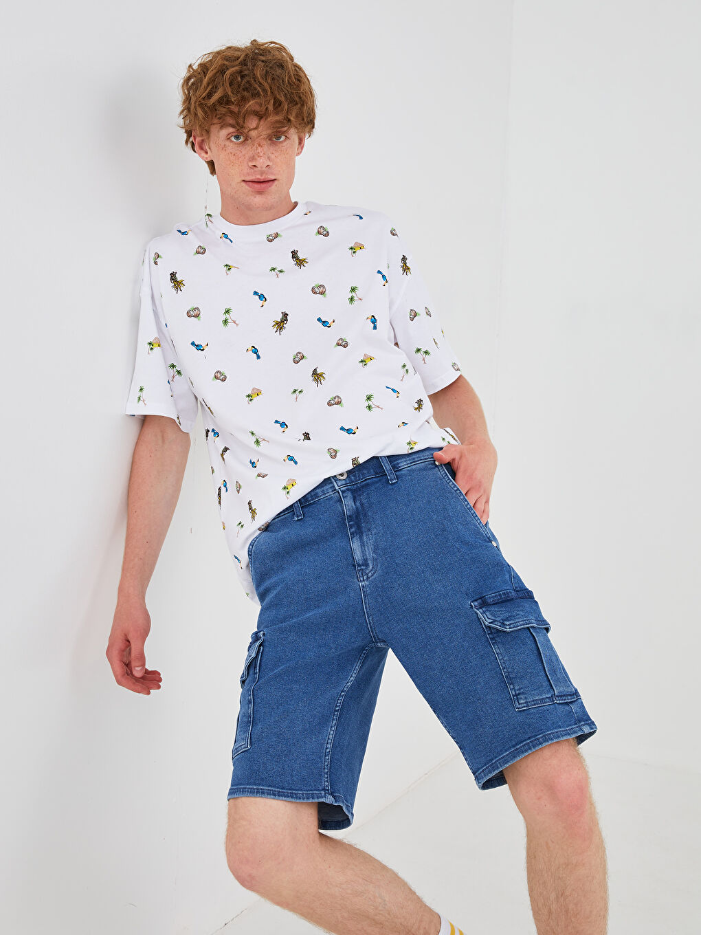 Mavi Standart Kalıp Erkek Jean Şort-3