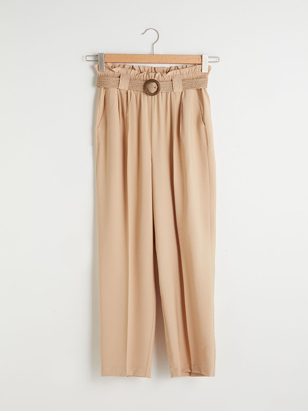 Әйелдерге арналған жоғары бел тар пішім қалтасы бар шалбар-5