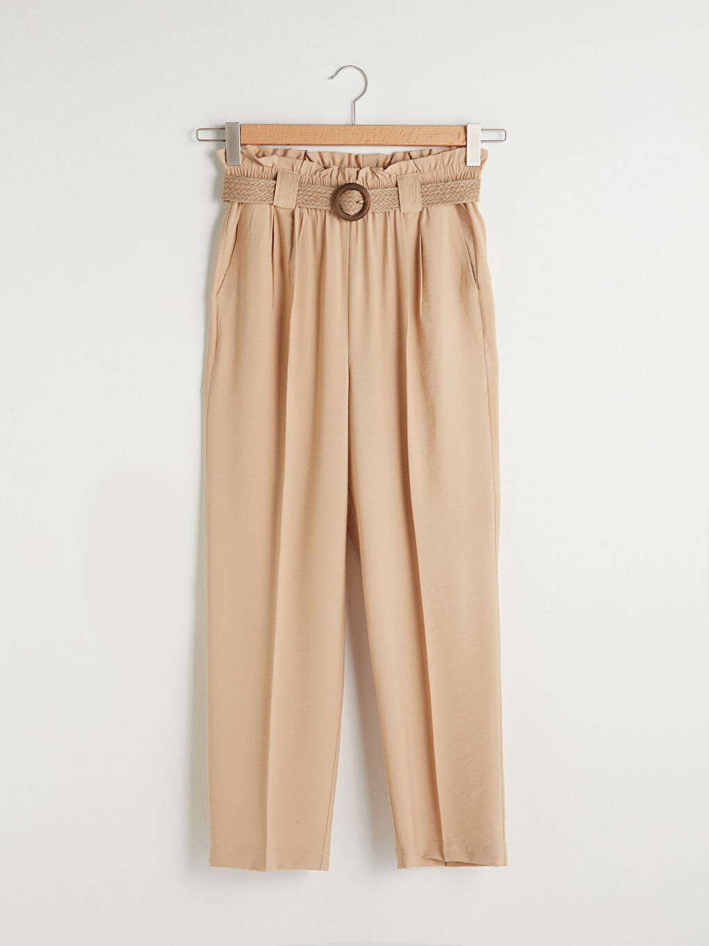 Әйелдерге арналған жоғары бел тар пішім қалтасы бар шалбар-6