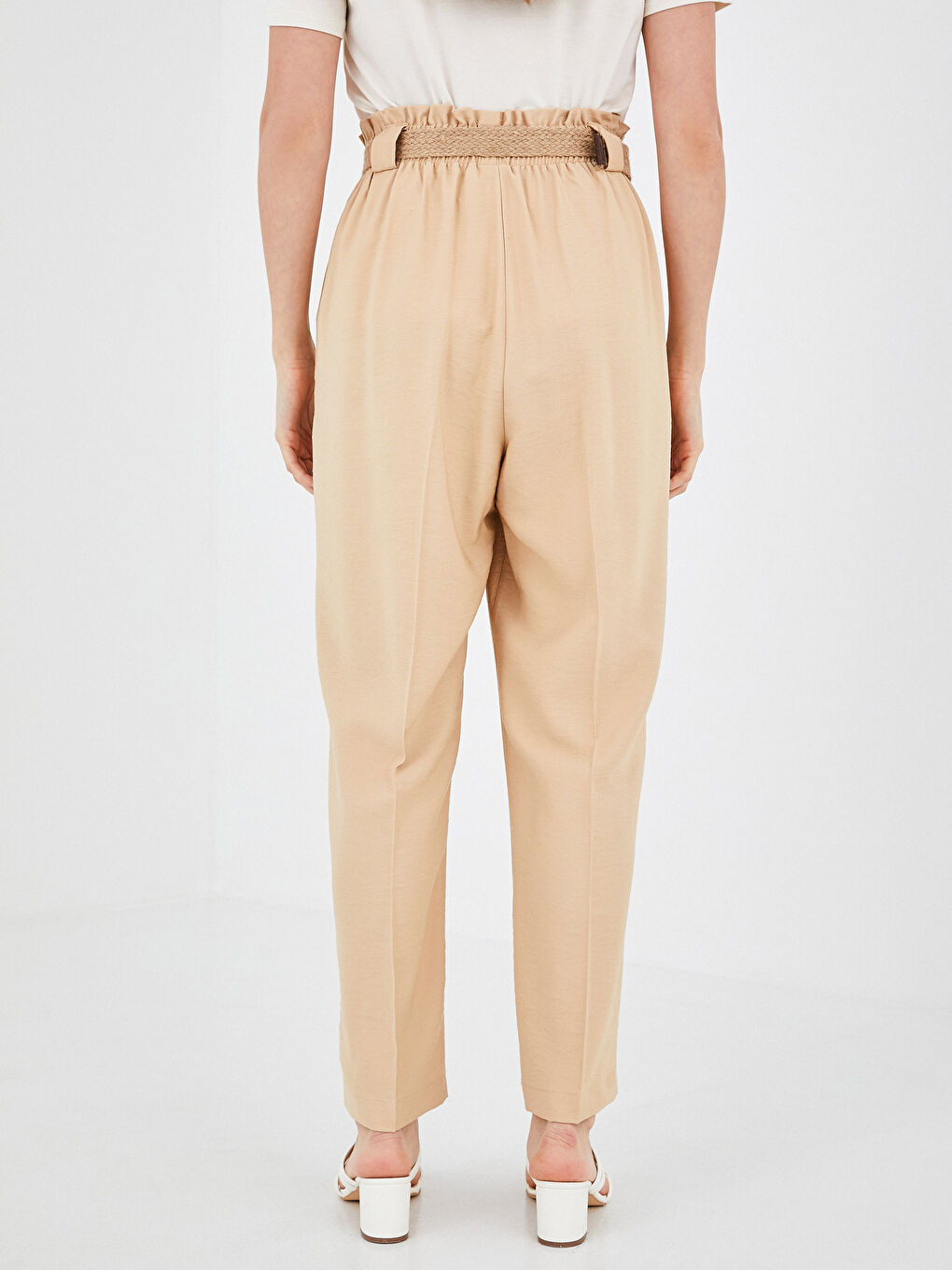 Әйелдерге арналған жоғары бел тар пішім қалтасы бар шалбар-3