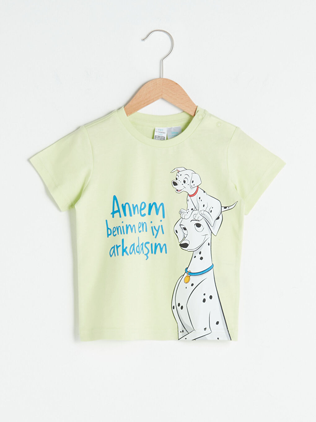 Yeşil Bisiklet Yaka Kısa  Kollu 101 Dalmaçyalı Pamuklu Erkek Bebek Tişört