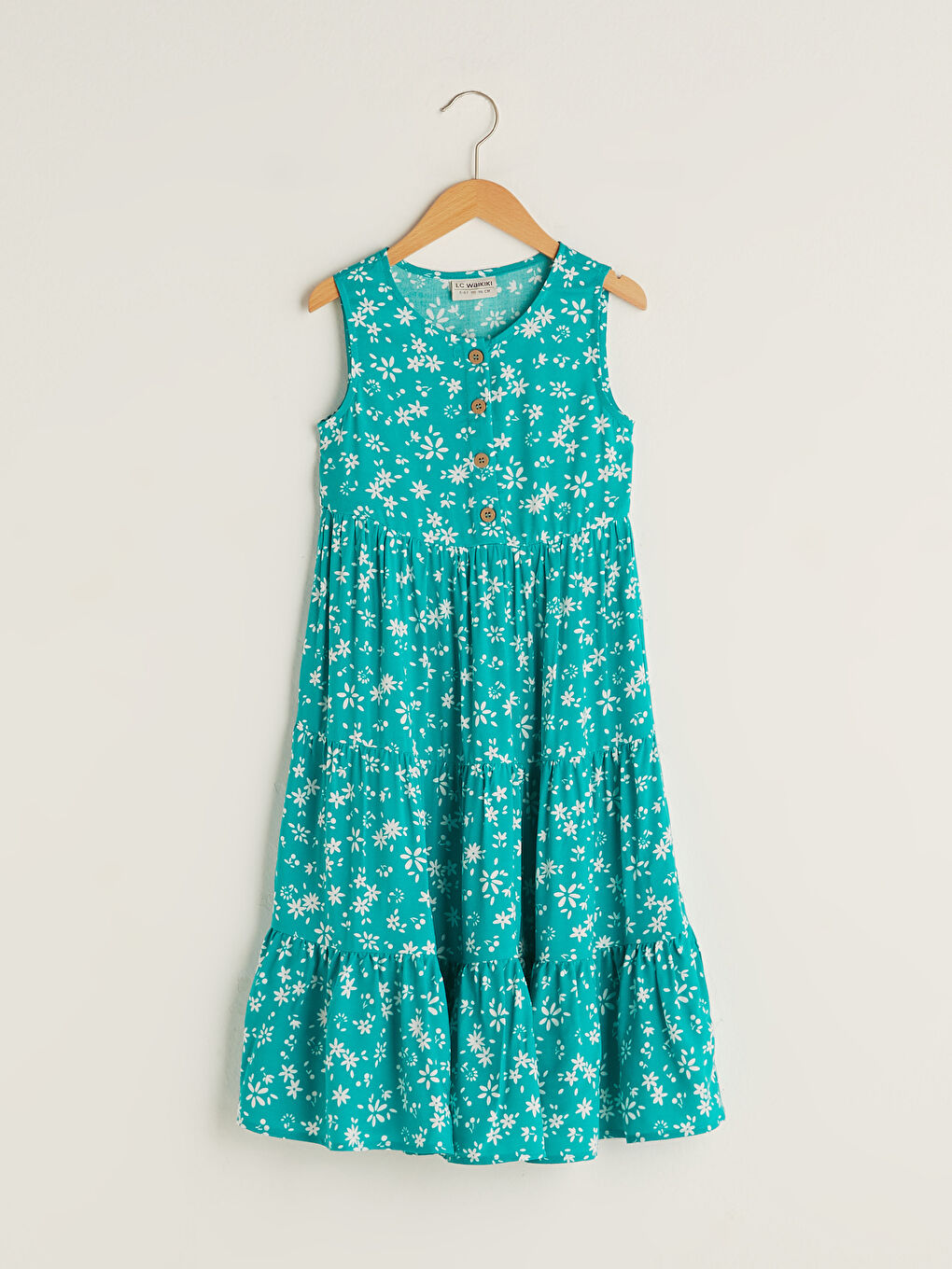 Turkuaz Bisiklet Yaka Desenli Viskon Kız Çocuk Elbise