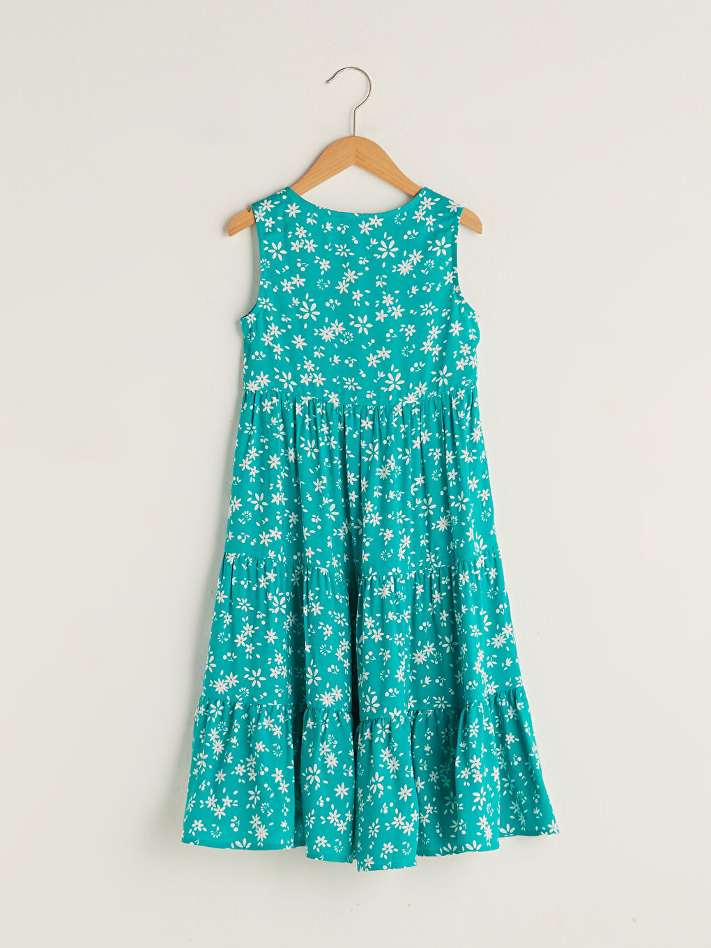 Turkuaz Bisiklet Yaka Desenli Viskon Kız Çocuk Elbise-1