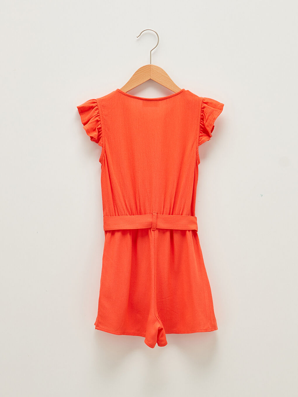 Turuncu Bisiklet Yaka Basic Kısa Kollu Viskon Kız Çocuk Tulum-5