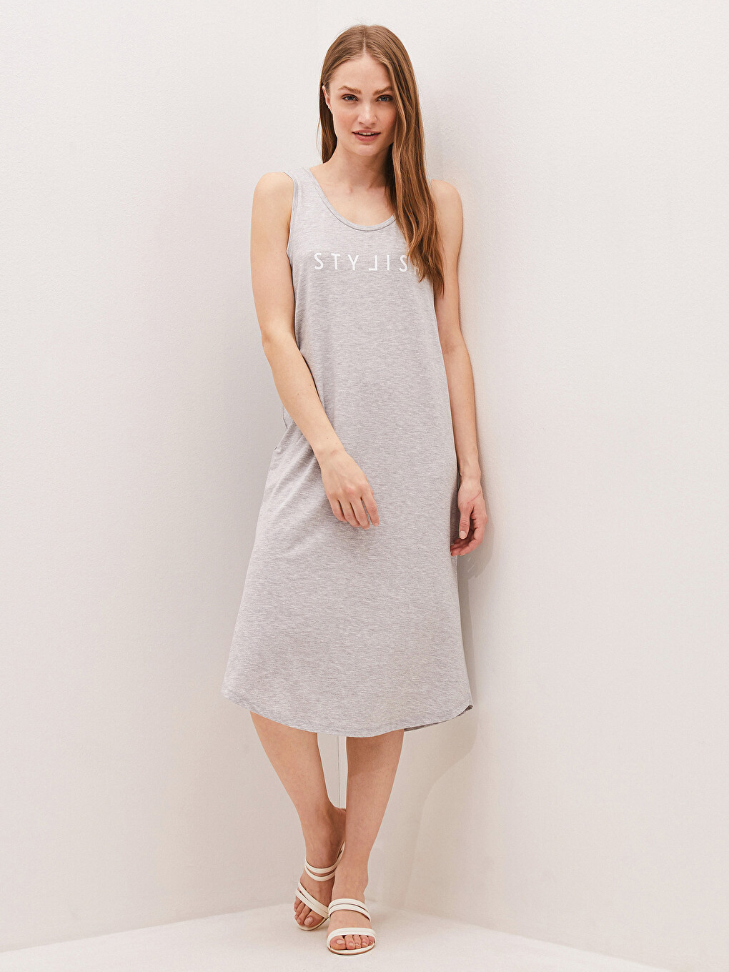 U Neck Strap Letter Printed Women Dress-2