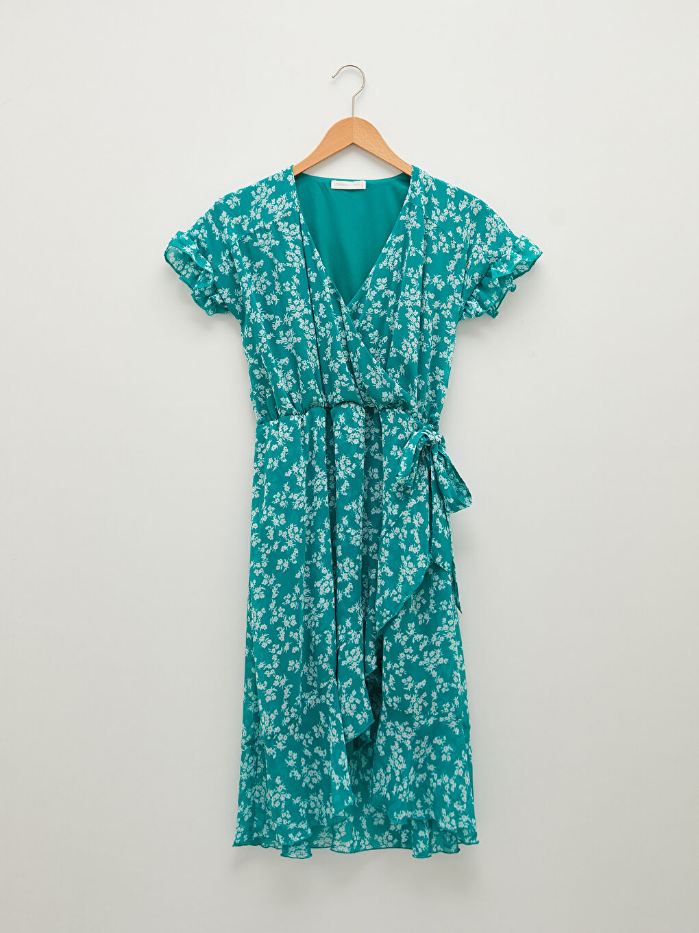 Әйелдерге арналған қос түймелі гүлді қысқа жеңді бүрмелі шифон көйлек-7