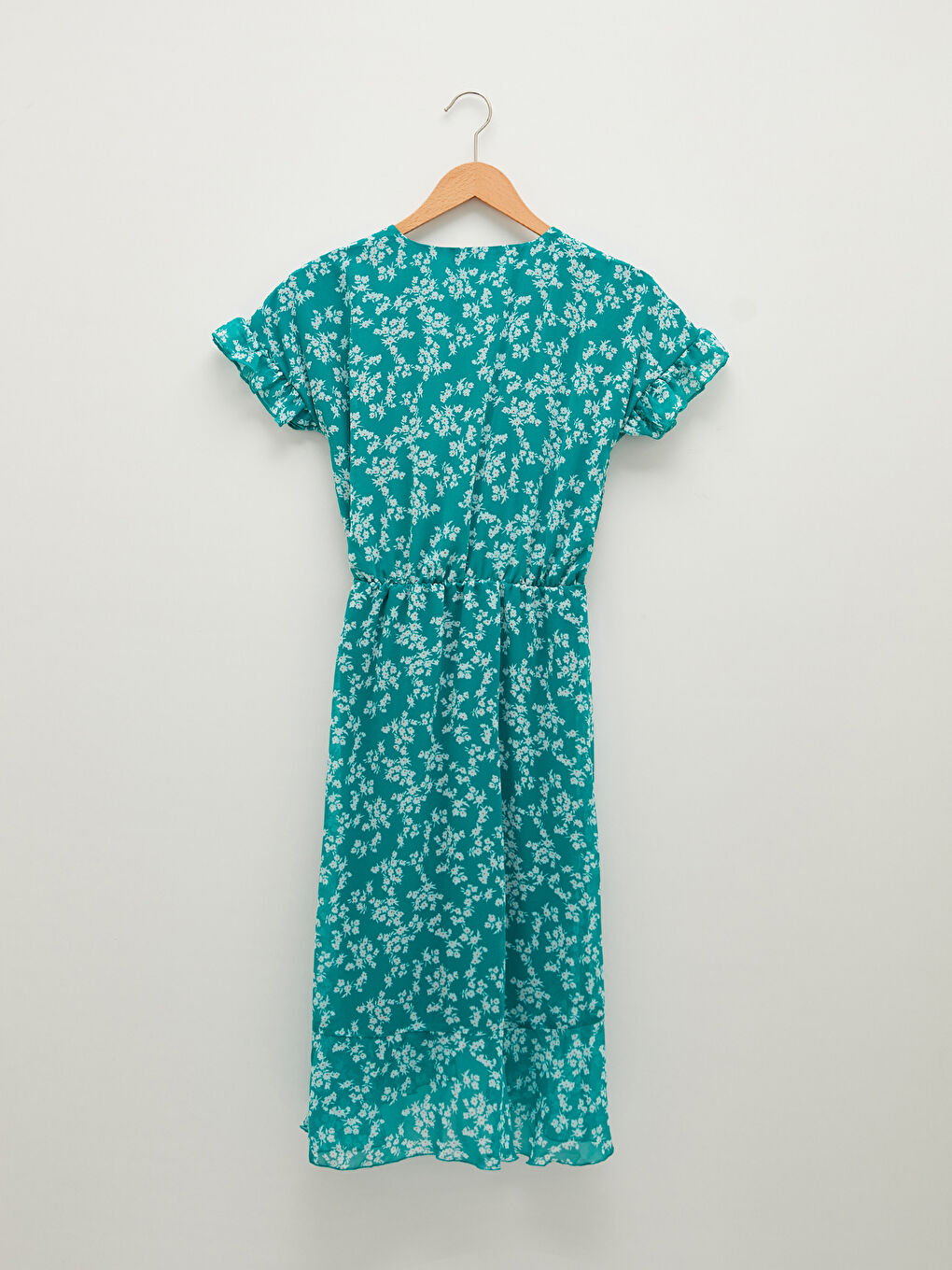 Әйелдерге арналған қос түймелі гүлді қысқа жеңді бүрмелі шифон көйлек-8