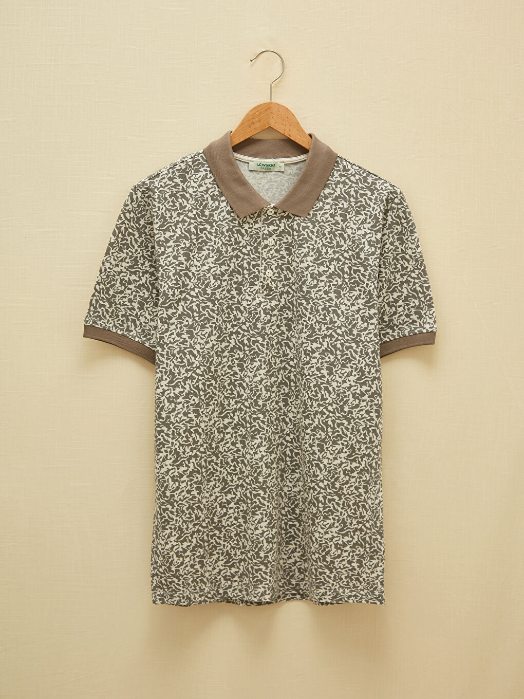 Gri Polo Yaka Kısa Kollu Desenli Erkek Tişört-5