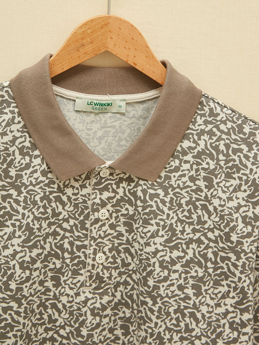 Gri Polo Yaka Kısa Kollu Desenli Erkek Tişört-6