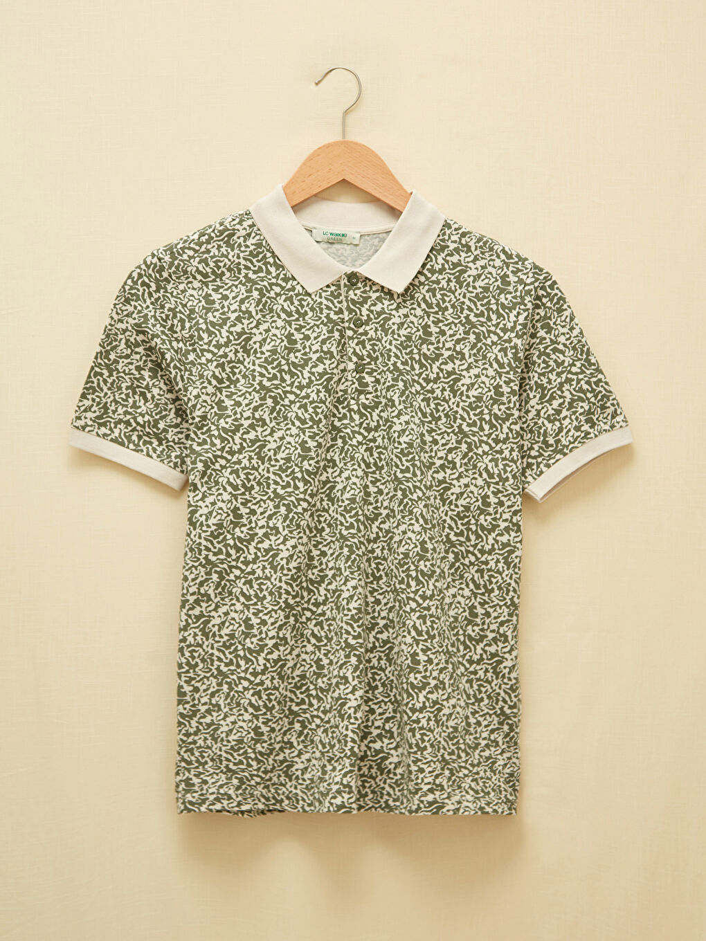 Yeşil Polo Yaka Kısa Kollu Desenli Erkek Tişört-7