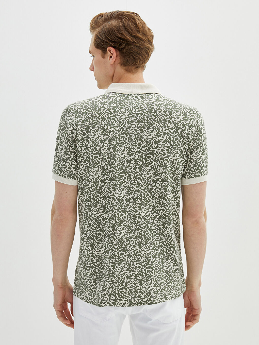 Yeşil Polo Yaka Kısa Kollu Desenli Erkek Tişört-6