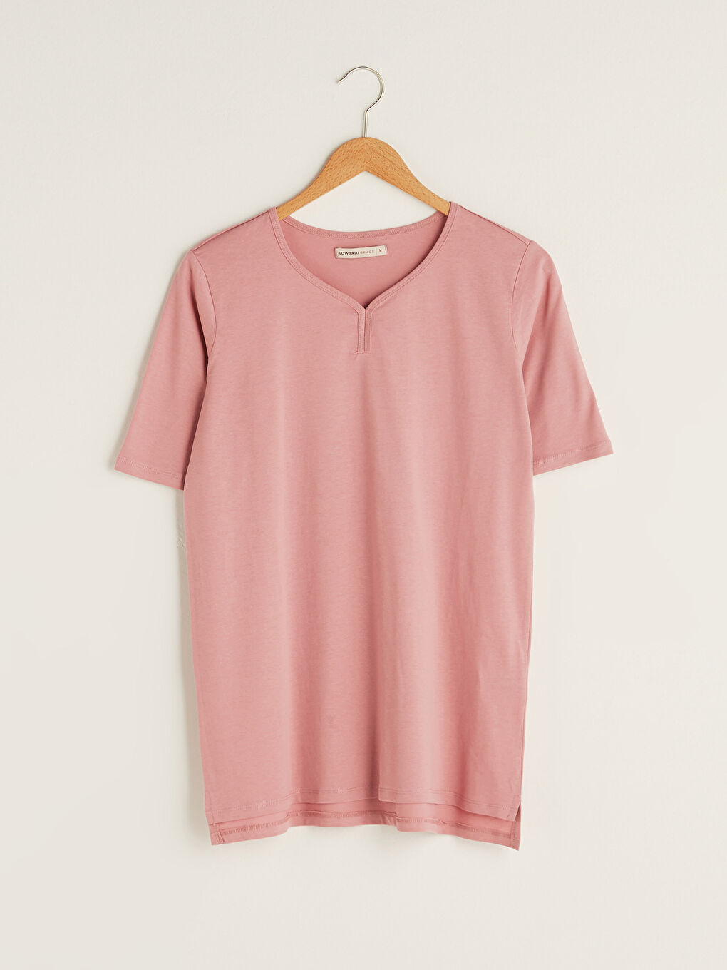 V Neck Straight Short Sleeve Cotton Women's T-Shirt-5