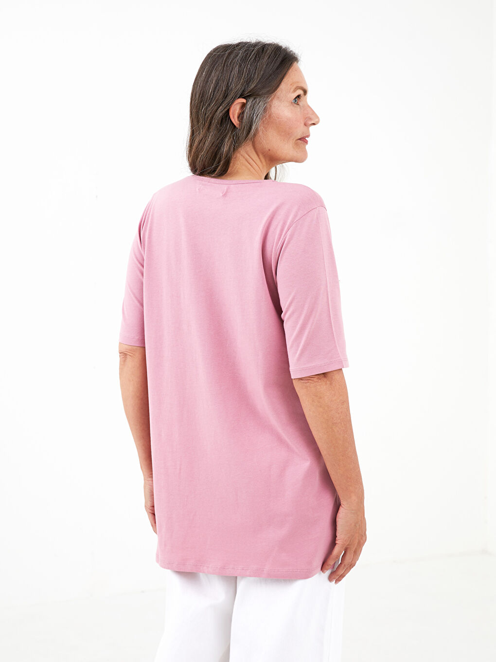 V Neck Straight Short Sleeve Cotton Women's T-Shirt-3